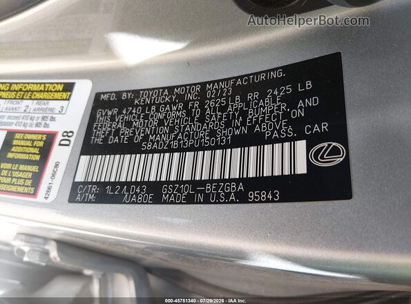 58ADZ1B13PU150131 2023 LEXUS ES 350 Silver ძრავის განყოფილების ხედი