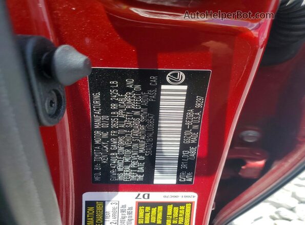 58ADZ1B14LU068547 2020 LEXUS ES Красный Вид наклейки с VIN-кодом
