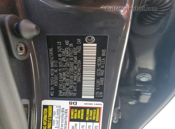 58ADZ1B14NU121394 2022 LEXUS ES Gray Vista del compartimento del motor