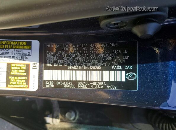 58ADZ1B14NU128295 2022 LEXUS ES Blue Շարժիչի բաժամունքի տեսք