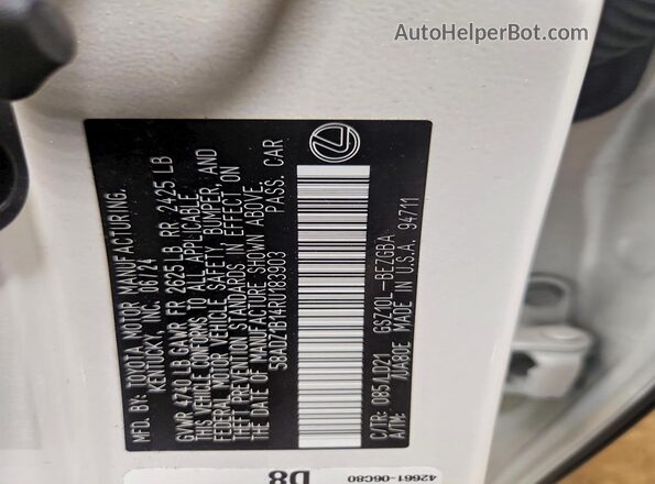 58ADZ1B14RU183903 2024 LEXUS ES White ძრავის განყოფილების ხედი