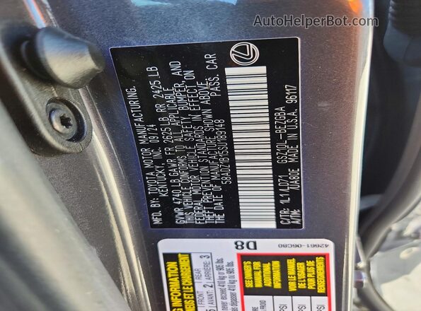 58ADZ1B15SU189148 2025 LEXUS ES Серый Вид подкапотного пространства