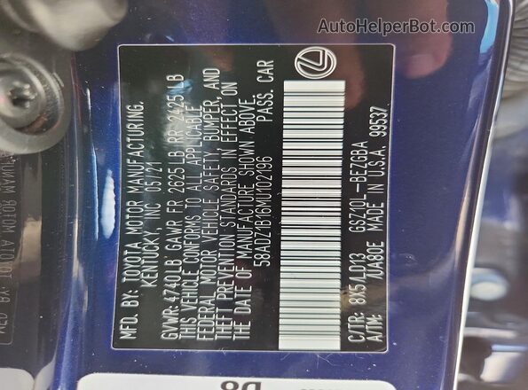 58ADZ1B16MU102196 2021 LEXUS ES Blue Widok komory silnika