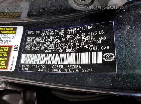 58ADZ1B16MU109553 2021 LEXUS ES Black Engine compartment view