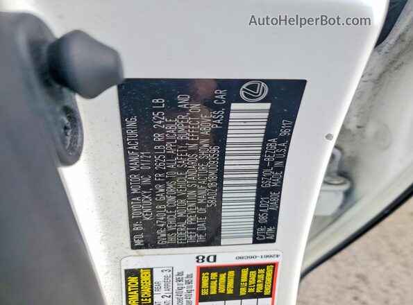 58ADZ1B18MU093596 2021 LEXUS ES White VIN sticker view