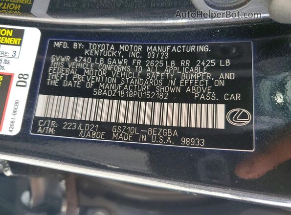 58ADZ1B18PU152182 2023 LEXUS ES Black Вид підкапотного простору
