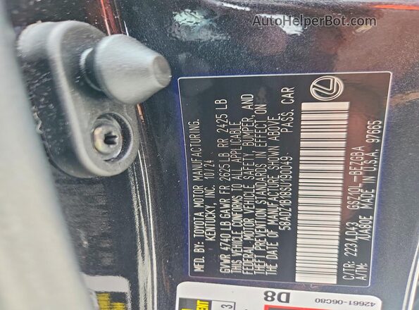 58ADZ1B18SU190049 2025 LEXUS ES Black Вид наклейки з VIN-кодом