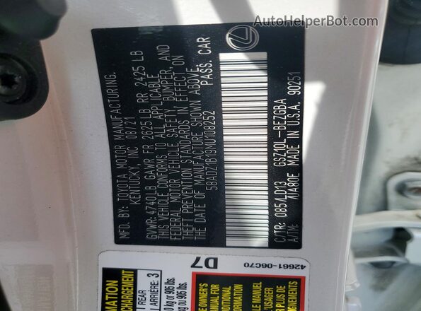 58ADZ1B19MU108252 2021 LEXUS ES White Vista del compartimento del motor