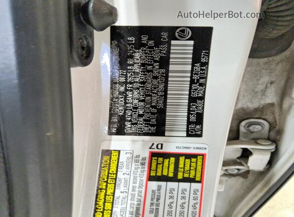 58ADZ1B19NU137218 2022 LEXUS ES White Вид підкапотного простору
