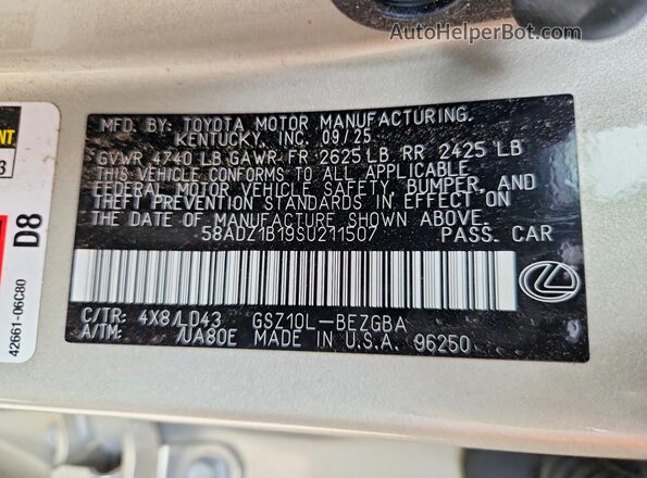 58ADZ1B19SU211507 2025 LEXUS ES Beige Widok komory silnika