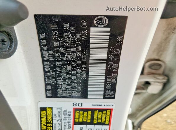 58ADZ1B1XLU076698 2020 LEXUS ES White Engine compartment view