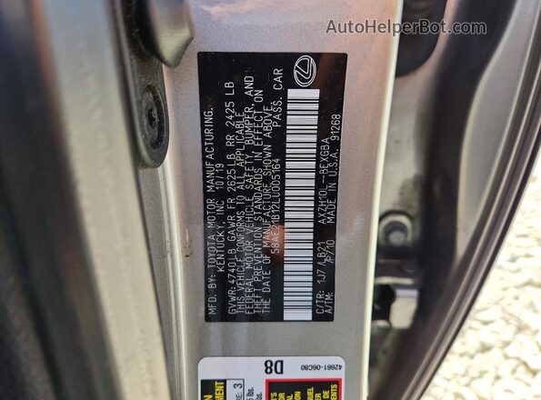 58AE21B12LU005164 2020 LEXUS ES Charcoal Вид підкапотного простору