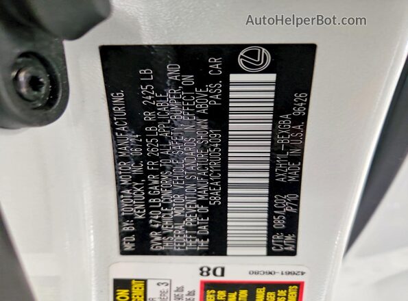 58AEA1C11RU054091 2024 LEXUS ES White Engine compartment view