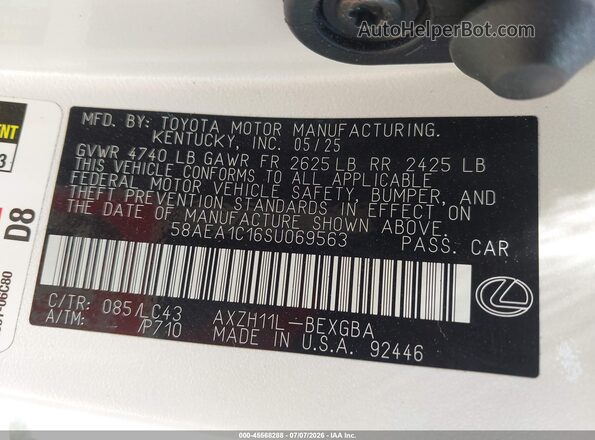 58AEA1C16SU069563 2025 LEXUS ES Белый Вид подкапотного пространства