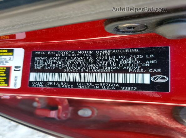 58AEZ1B14LU065054 2020 LEXUS ES Красный Вид подкапотного пространства