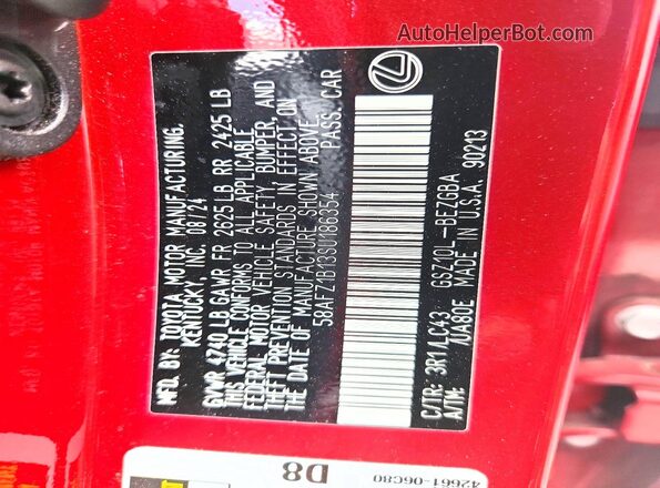 58AFZ1B13SU186354 2025 LEXUS ES Red Շարժիչի բաժամունքի տեսք