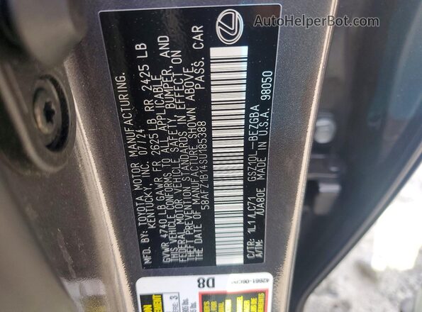 58AFZ1B14SU185388 2025 LEXUS ES Gray Engine compartment view