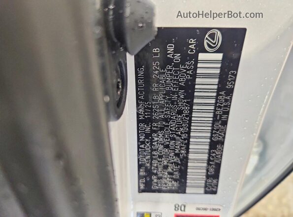 58AFZ1B19SU218871 2025 LEXUS ES White ძრავის განყოფილების ხედი