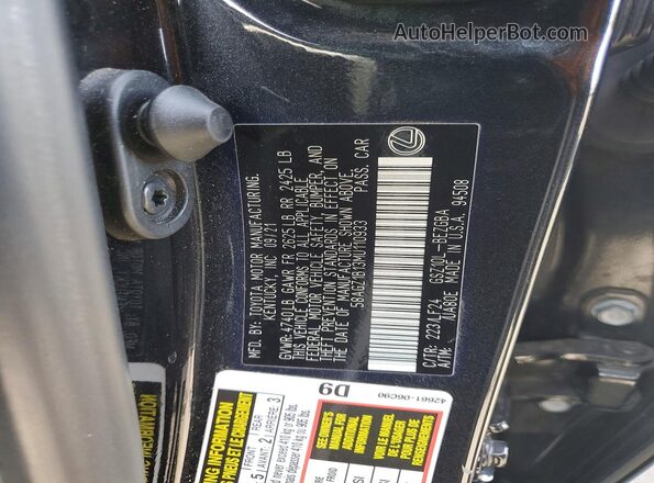 58AGZ1B13MU110933 2021 LEXUS ES Black VIN კოდის სტიკერის ხედი