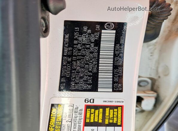 58AGZ1B17LU061458 2020 LEXUS ES White Вид підкапотного простору