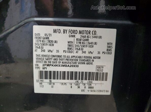 2FMPK4K93MBA26930 2021 FORD EDGE Gray Панорамний вид салону 360°