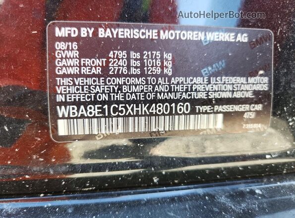 WBA8E1C5XHK480160 2017 BMW 3 SERIES Black Vista de la etiqueta del VIN