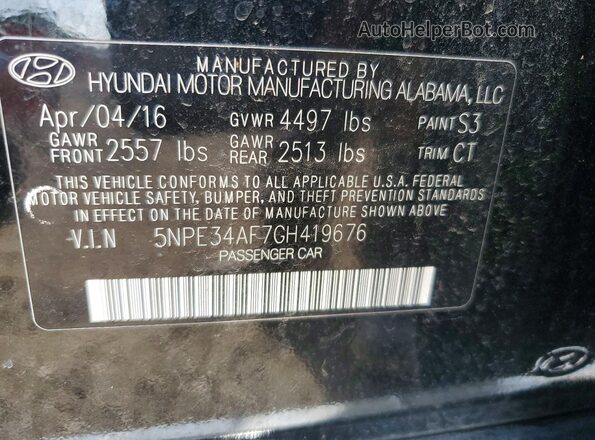 5NPE34AF7GH419676 2016 HYUNDAI SONATA Black Вид наклейки з VIN-кодом