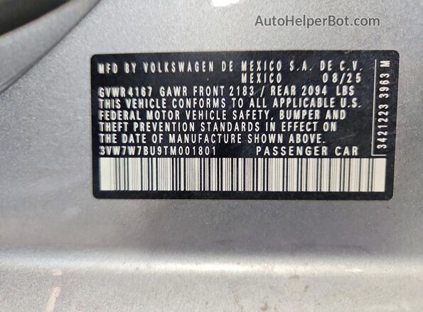 3VW7W7BU9TM001801 2026 VOLKSWAGEN JETTA Silver ძრავის განყოფილების ხედი