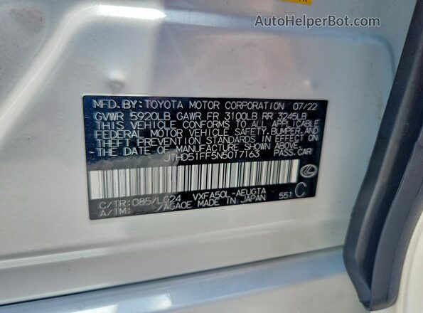 JTHD51FF5N5017163 2022 LEXUS LS White VIN կոդի պիտակի տեսք