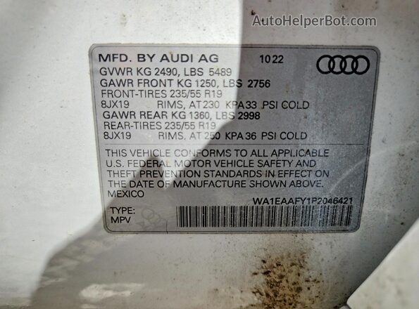WA1EAAFY1P2046421 2023 AUDI Q5 White Панорамний вид салону 360°