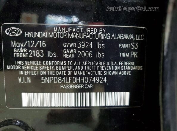 5NPD84LF0HH074924 2017 HYUNDAI ELANTRA Black VIN sticker view