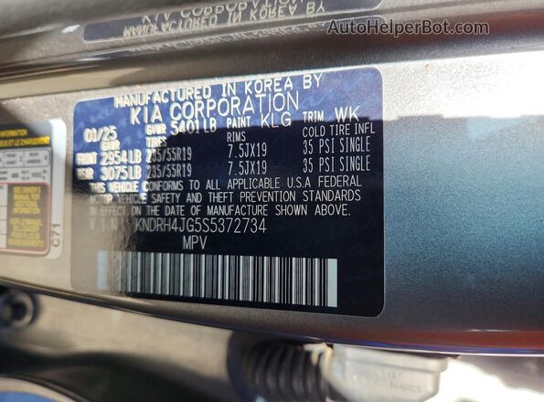 KNDRH4JG5S5372734 2025 KIA SORENTO Gray Панорамний вид салону 360°