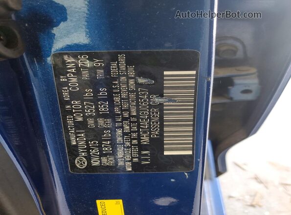 KMHCT4AE4GU065437 2016 HYUNDAI ACCENT Blue VIN կոդի պիտակի տեսք