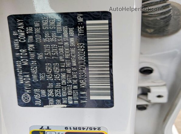 KM8J33A2XJU802493 2018 HYUNDAI TUCSON Белый Панорамный вид салона 360°