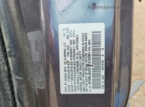 5FNRL5H2XGB014596 2016 HONDA ODYSSEY Gray VIN sticker view