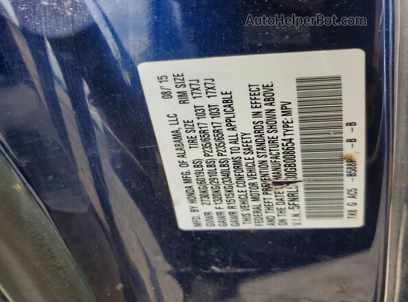 5FNRL5H30GB008654 2016 HONDA ODYSSEY Blue VIN կոդի պիտակի տեսք
