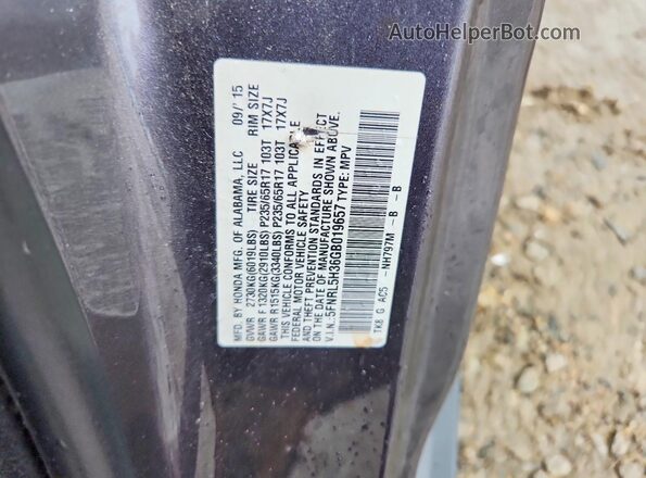 5FNRL5H36GB019657 2016 HONDA ODYSSEY Серый Вид наклейки с VIN-кодом