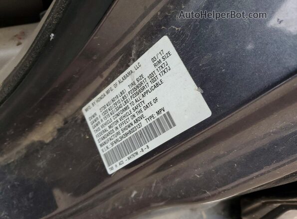 5FNRL5H39HB023137 2017 HONDA ODYSSEY Gray Вид наклейки з VIN-кодом