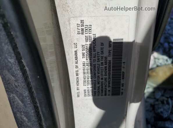5FNRL5H48HB006564 2017 HONDA ODYSSEY White VIN კოდის სტიკერის ხედი