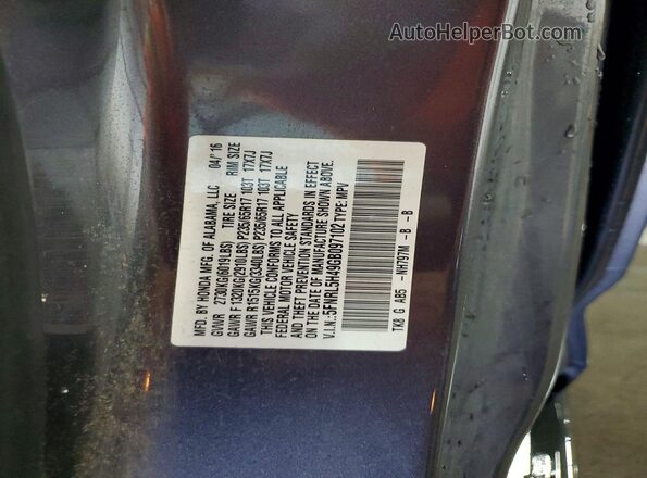 5FNRL5H49GB097102 2016 HONDA ODYSSEY Серый Вид наклейки с VIN-кодом