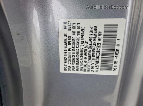 5FNRL5H4XGB125621 2016 HONDA ODYSSEY Silver Vista interior de 360 grados