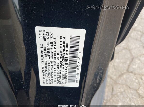 5FNRL5H66GB098581 2016 HONDA ODYSSEY Black Engine compartment view