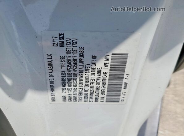 5FNRL5H68HB010499 2017 HONDA ODYSSEY White VIN կոդի պիտակի տեսք