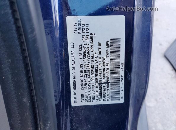5FNRL5H69HB001391 2017 HONDA ODYSSEY Blue VIN կոդի պիտակի տեսք