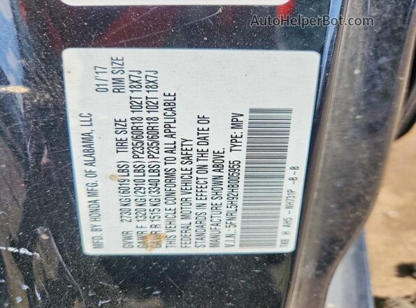 5FNRL5H92HB005955 2017 HONDA ODYSSEY Black Vista de la etiqueta del VIN