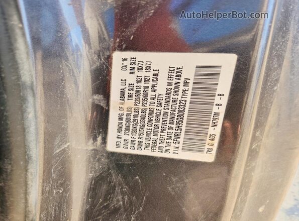 5FNRL5H95GB083323 2016 HONDA ODYSSEY Gray Vista de la etiqueta del VIN