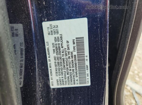 5FNRL6H20KB126998 2019 HONDA ODYSSEY Blue Vista de la etiqueta del VIN
