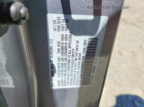 5FNRL6H22MB001049 2021 HONDA ODYSSEY Gray Widok naklejki z numerem VIN