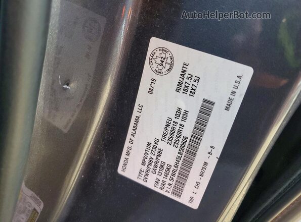 5FNRL6H45LB500606 2020 HONDA ODYSSEY Charcoal VIN կոդի պիտակի տեսք