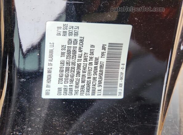 5FNRL6H50JB109577 2018 HONDA ODYSSEY Gray Вид наклейки з VIN-кодом